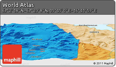 Political Panoramic Map of the Area around 67° 12' 43" N, 16° 13' 30" E