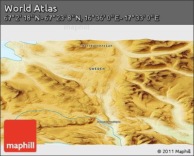 Physical 3D Map of the Area around 67° 12' 43" N, 17° 4' 30" E
