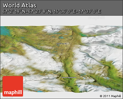 Satellite 3D Map of the Area around 67° 12' 43" N, 17° 4' 30" E