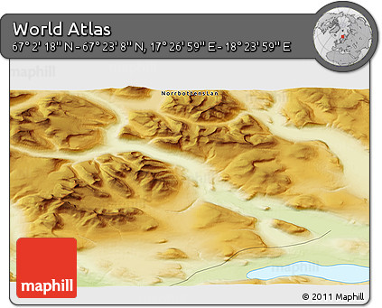 Physical 3D Map of the Area around 67° 12' 43" N, 17° 55' 29" E