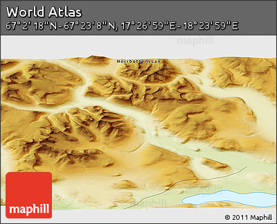 Physical 3D Map of the Area around 67° 12' 43" N, 17° 55' 29" E