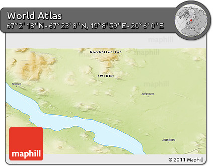 Physical 3D Map of the Area around 67° 12' 43" N, 19° 37' 30" E