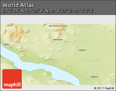 Physical 3D Map of the Area around 67° 12' 43" N, 19° 37' 30" E