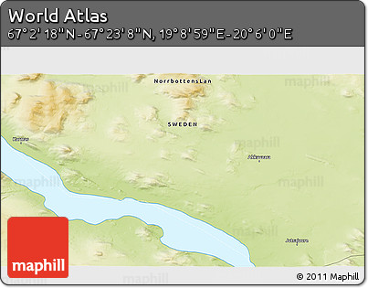Physical 3D Map of the Area around 67° 12' 43" N, 19° 37' 30" E