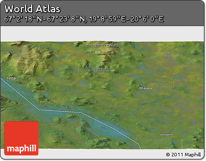 Satellite 3D Map of the Area around 67° 12' 43" N, 19° 37' 30" E