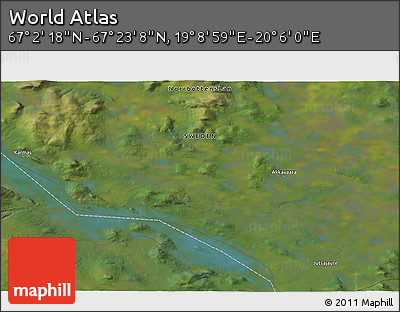 Satellite 3D Map of the Area around 67° 12' 43" N, 19° 37' 30" E
