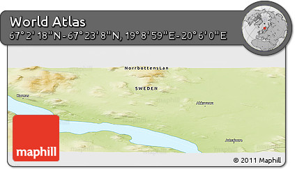 Physical Panoramic Map of the Area around 67° 12' 43" N, 19° 37' 30" E