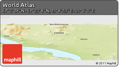 Physical Panoramic Map of the Area around 67° 12' 43" N, 19° 37' 30" E