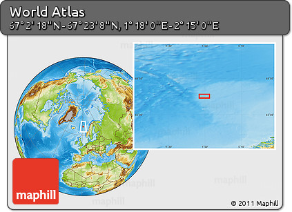Physical Location Map of the Area around 67° 12' 43" N, 1° 46' 29" E