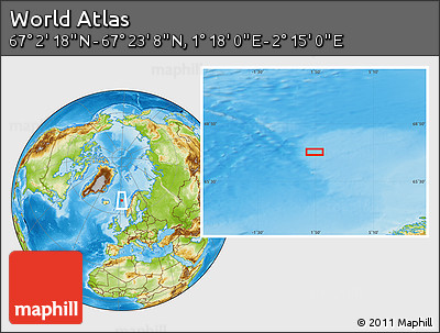 Physical Location Map of the Area around 67° 12' 43" N, 1° 46' 29" E