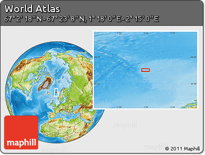 Physical Location Map of the Area around 67° 12' 43" N, 1° 46' 29" E