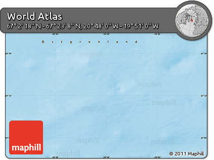 Physical Map of the Area around 67° 12' 43" N, 20° 19' 30" W