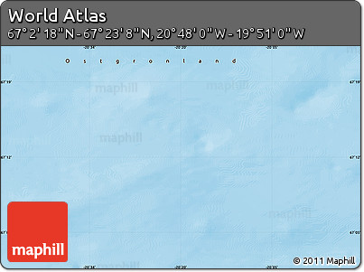 Physical Map of the Area around 67° 12' 43" N, 20° 19' 30" W