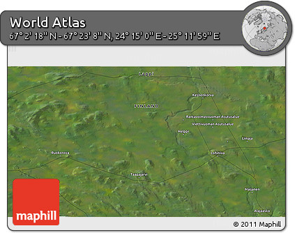 Satellite 3D Map of the Area around 67° 12' 43" N, 24° 43' 30" E