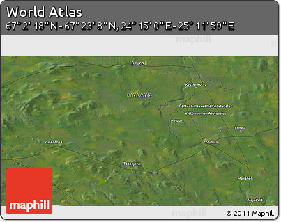 Satellite 3D Map of the Area around 67° 12' 43" N, 24° 43' 30" E