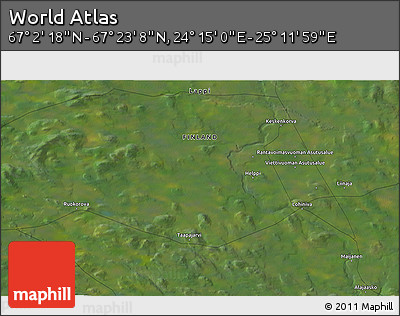 Satellite 3D Map of the Area around 67° 12' 43" N, 24° 43' 30" E