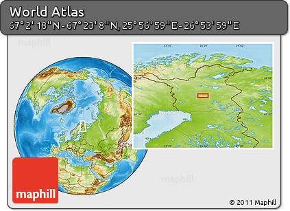 Physical Location Map of the Area around 67° 12' 43" N, 26° 25' 29" E