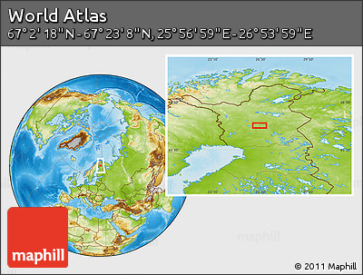 Physical Location Map of the Area around 67° 12' 43" N, 26° 25' 29" E