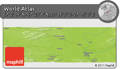Physical Panoramic Map of the Area around 67° 12' 43" N, 27° 16' 29" E