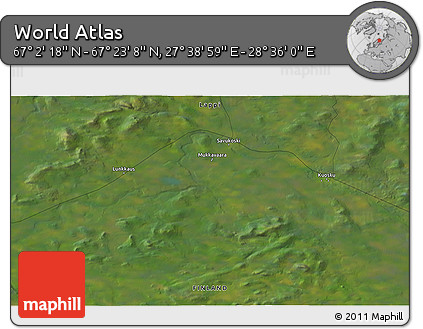Satellite 3D Map of the Area around 67° 12' 43" N, 28° 7' 30" E