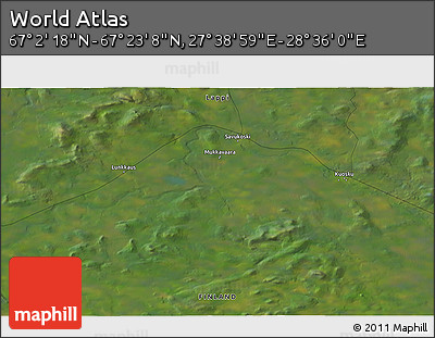 Satellite 3D Map of the Area around 67° 12' 43" N, 28° 7' 30" E