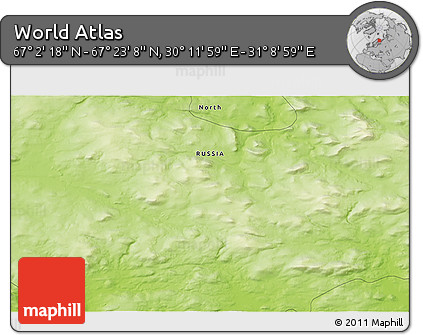 Physical 3D Map of the Area around 67° 12' 43" N, 30° 40' 29" E