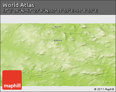 Physical 3D Map of the Area around 67° 12' 43" N, 30° 40' 29" E