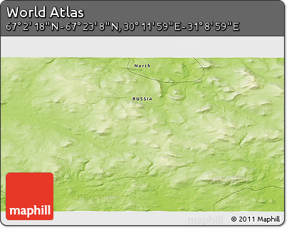 Physical 3D Map of the Area around 67° 12' 43" N, 30° 40' 29" E