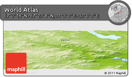 Physical Panoramic Map of the Area around 67° 12' 43" N, 31° 31' 29" E