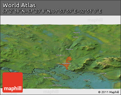 Satellite 3D Map of the Area around 67° 12' 43" N, 32° 22' 30" E