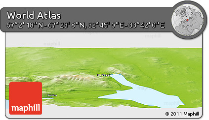 Physical Panoramic Map of the Area around 67° 12' 43" N, 33° 13' 30" E