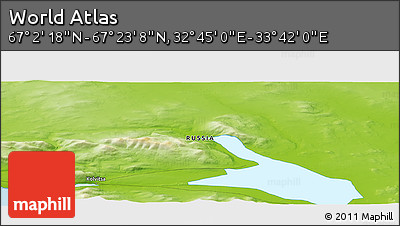Physical Panoramic Map of the Area around 67° 12' 43" N, 33° 13' 30" E