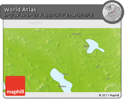 Physical 3D Map of the Area around 67° 12' 43" N, 34° 4' 30" E