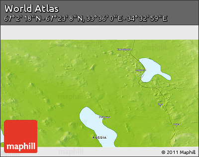Physical 3D Map of the Area around 67° 12' 43" N, 34° 4' 30" E