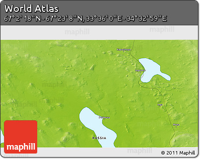 Physical 3D Map of the Area around 67° 12' 43" N, 34° 4' 30" E