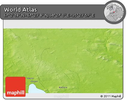 Physical 3D Map of the Area around 67° 12' 43" N, 34° 55' 29" E