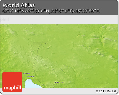 Physical 3D Map of the Area around 67° 12' 43" N, 34° 55' 29" E