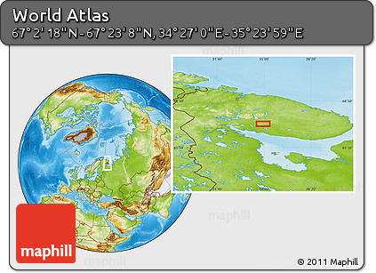 Physical Location Map of the Area around 67° 12' 43" N, 34° 55' 29" E