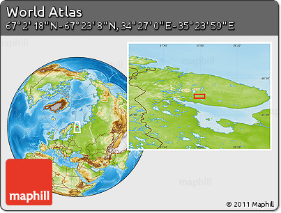 Physical Location Map of the Area around 67° 12' 43" N, 34° 55' 29" E