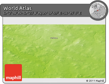 Physical 3D Map of the Area around 67° 12' 43" N, 35° 46' 29" E