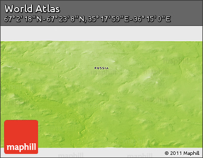 Physical 3D Map of the Area around 67° 12' 43" N, 35° 46' 29" E