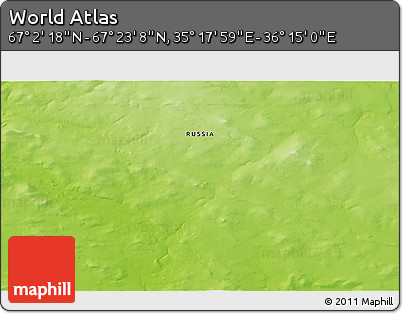 Physical 3D Map of the Area around 67° 12' 43" N, 35° 46' 29" E