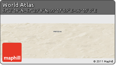 Shaded Relief Panoramic Map of the Area around 67° 12' 43" N, 35° 46' 29" E