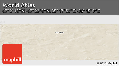Shaded Relief Panoramic Map of the Area around 67° 12' 43" N, 35° 46' 29" E
