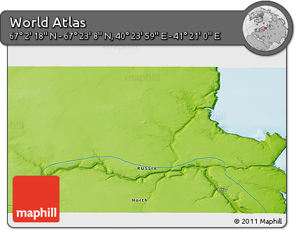 Physical 3D Map of the Area around 67° 12' 43" N, 40° 52' 30" E