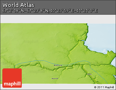 Physical 3D Map of the Area around 67° 12' 43" N, 40° 52' 30" E
