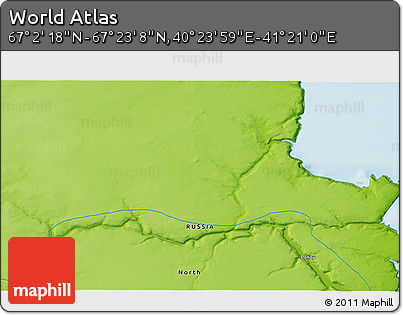 Physical 3D Map of the Area around 67° 12' 43" N, 40° 52' 30" E