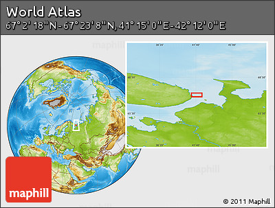 Physical Location Map of the Area around 67° 12' 43" N, 41° 43' 30" E