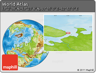 Physical Location Map of the Area around 67° 12' 43" N, 41° 43' 30" E