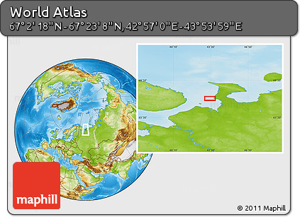 Physical Location Map of the Area around 67° 12' 43" N, 43° 25' 29" E
